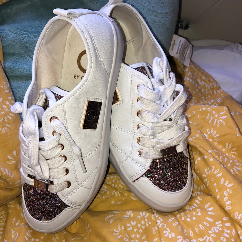 G by Guess white leather glitter women shoes.